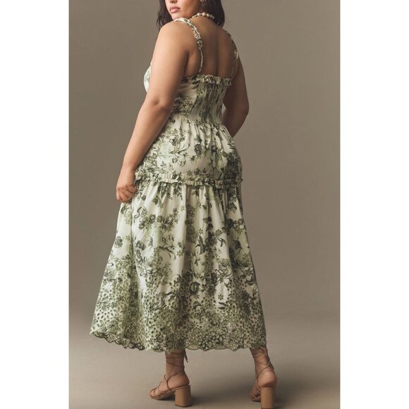 Anthropologie Sleeveless Sweetheart A-Line Midi Dress Size XL Green Foliage - Picture 2 of 6